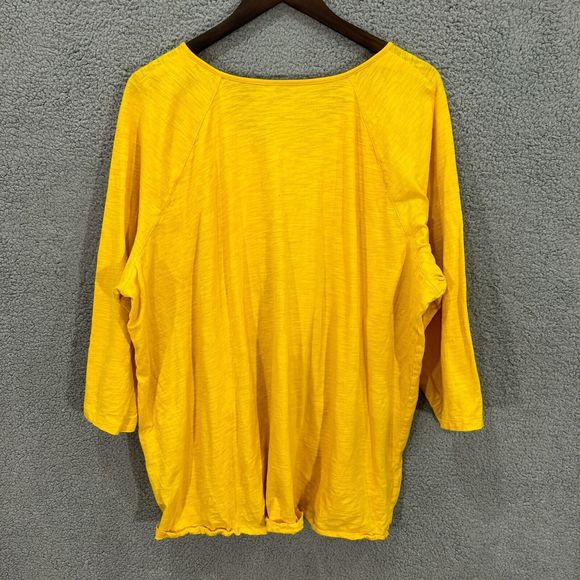Catherines womens blouse 3X yellow cotton v neck embroidered 3/4 sleeve casual - Picture 10 of 10